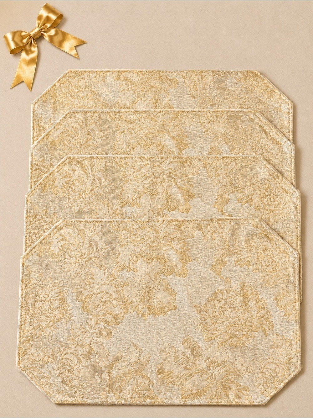 4 Matching Gold Classically Patterned High Quality Placemats 14x12” Unstained